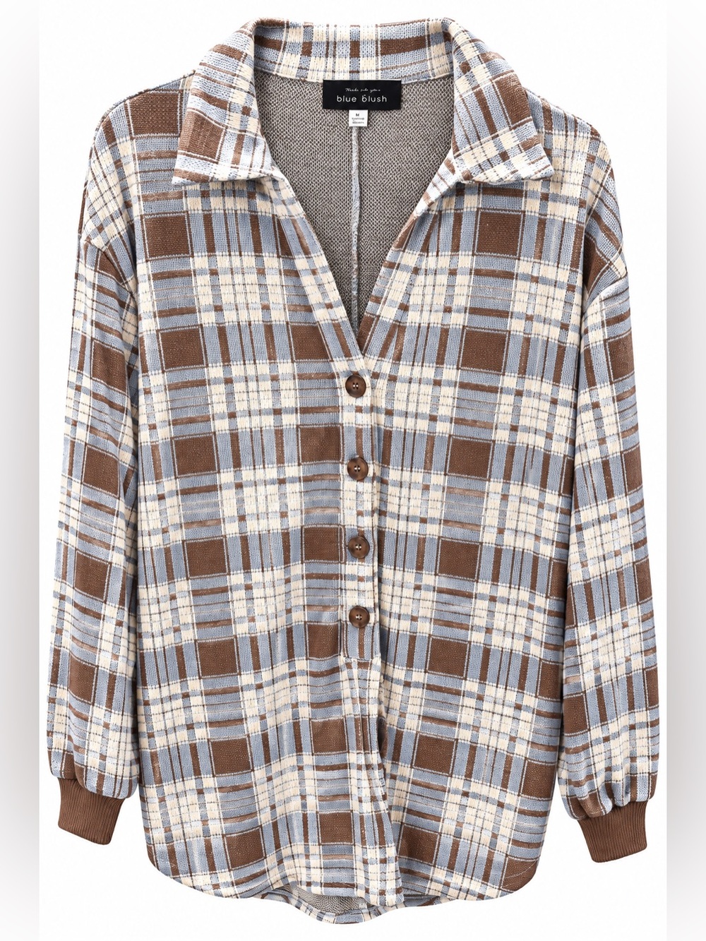 Blue Blush Long Sleeve Plaid Romper